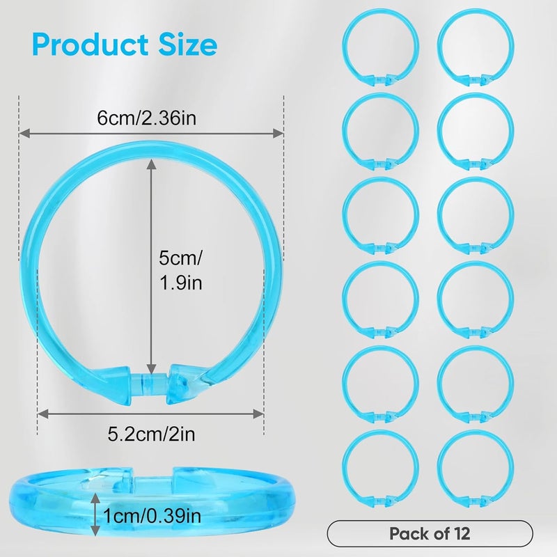 Ulable Premium Plastic Shower Curtain Rings Shower Curtain Hooks Gliding on Standard Shower Rods Easy Snap Closure (O Shape,Ocean Blue,12Pcs) - Image 2